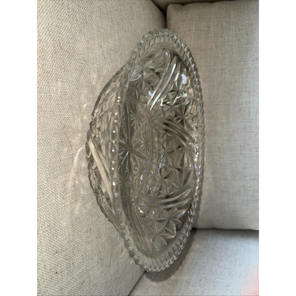 Vtg 10.75" Anchor Hocking Stars & Bars Clear Pressed Glass Serving Bowl Presscut